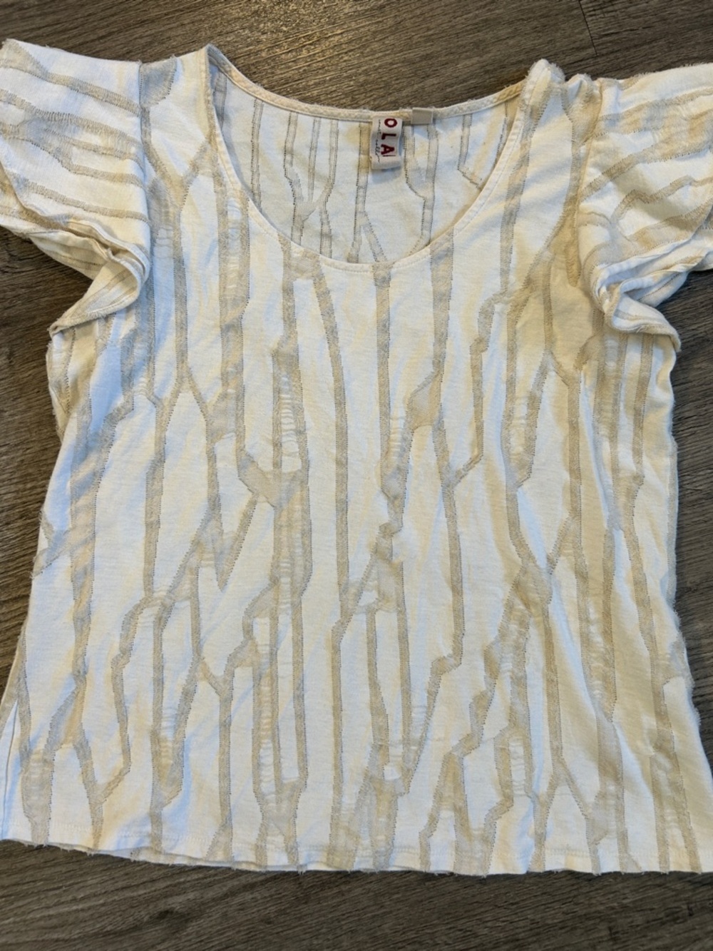 Dolan Textured Stripe Flutter Sleeve Top Ivory Boho Size Medium